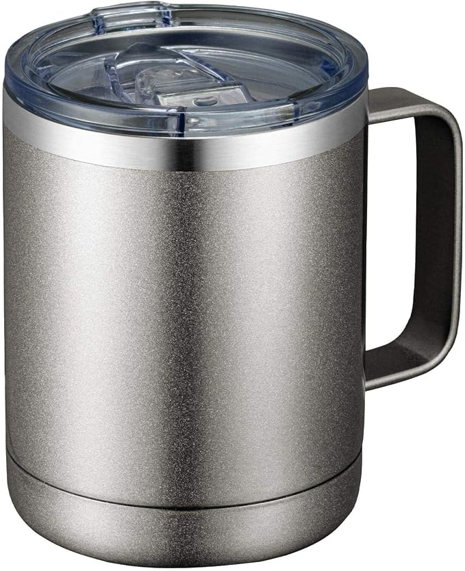 MEWAY 12oz Coffee Mug With Handle and Sliding Lid,Stainless Steel Travel Tumbler Cup with Handle,Double Wall Vacuum Insulated Camping Cup for Hot & Cold Drinks Tea (Cold Grey,Set of 1