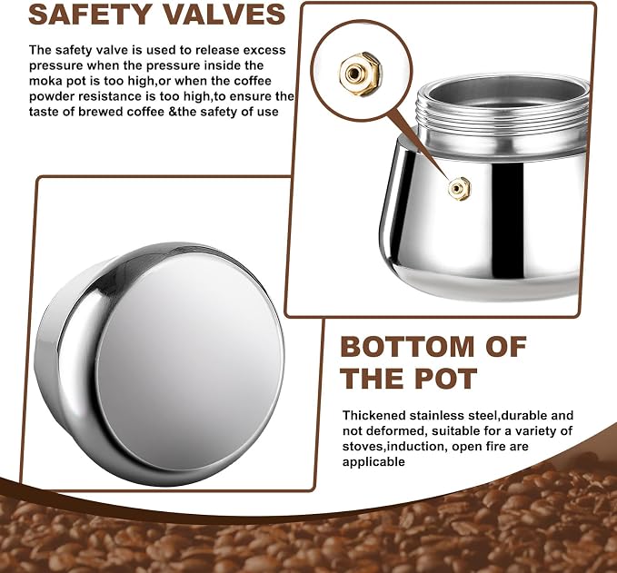 DITOSH6 Cup Stovetop Espresso Maker Stainless Steel Moka Pot Stove Top Percolator Italian Coffee Makers Capable Mocha Greca Machine Cafe Classic Induction Cookers for Home and Camping 300ml 10oz