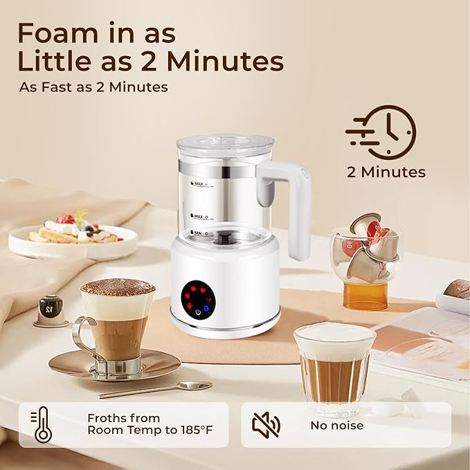 JXXM Electric Milk Frother, 6 in 1 Milk Steamer,17oz Automatic Warm and Cold Foam Maker for Coffee,Latte, Cappuccino, Macchiato, Hot Chocolate (White)