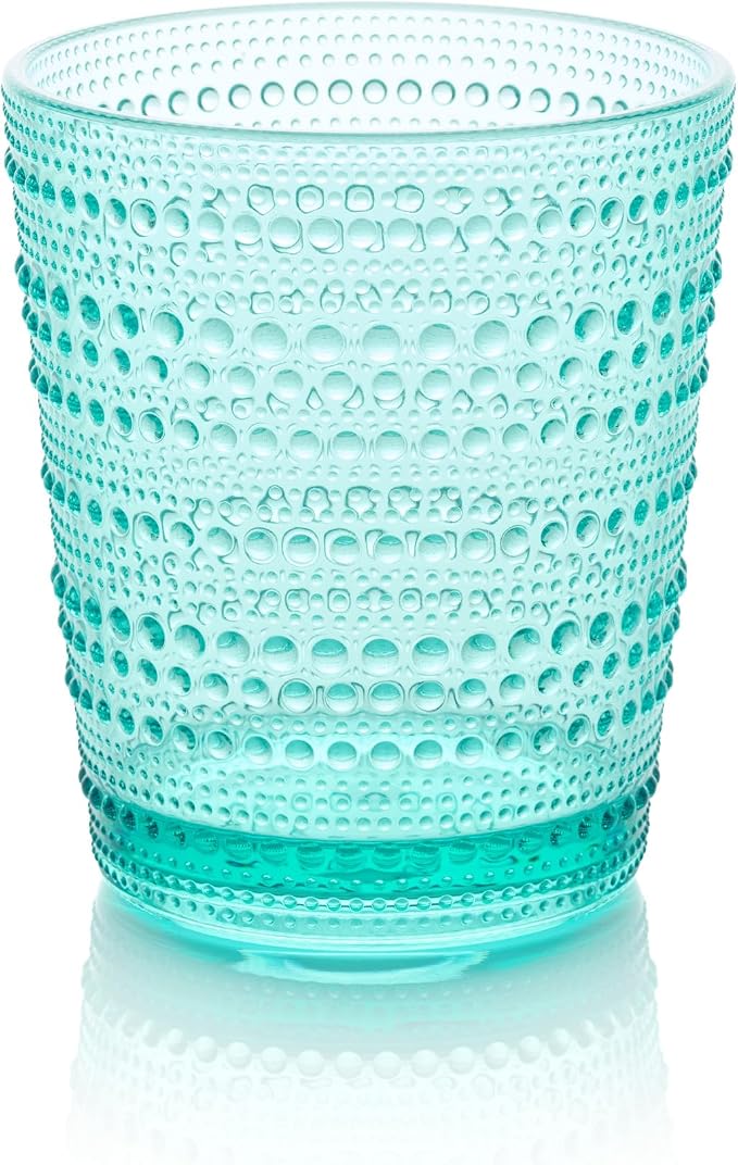 Santa Fe Teal Set of 6 Premium Acrylic DOF Glasses 16 oz – Unbreakable Drinkware with Textured Bubble Design, Dishwasher Safe Tumblers for Indoor & Outdoor Use