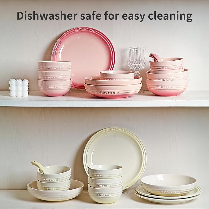 12-Piece White Ceramic Dinnerware Set - Monazone Series, Service for 4, Includes Bowls & 8''/9'' Plates, Glossy Finish