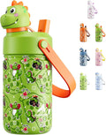 POWCAN Kids Water Bottle for School: 2-in-1 Straw Spout Lid with Soft Animal Head, Leakproof, Backpack Friendly, Keep Cold 24H, Insulated cup for Sports, Playground, Holiday Gift, Cowboy Rex 12 Ounces