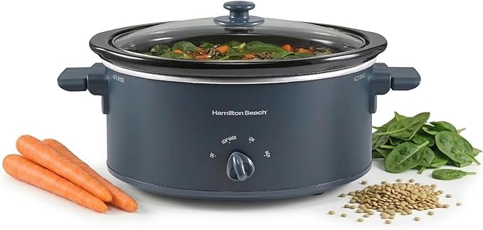 Hamilton Beach 6 Quart Slow Cooker with Space-Saving Folding Handles, 3 Heat Settings, Dishwasher Safe Stoneware Crock and Glass Lid, Kitchen Makeover Blue (33608)