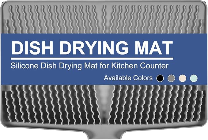 Silicone Dish Drying Mat for Kitchen Counter, Heat-resistant Dish Dryer Mat with Built-in Drain Lip ,Drain Pad Protects Surfaces Prevents Water Build UP