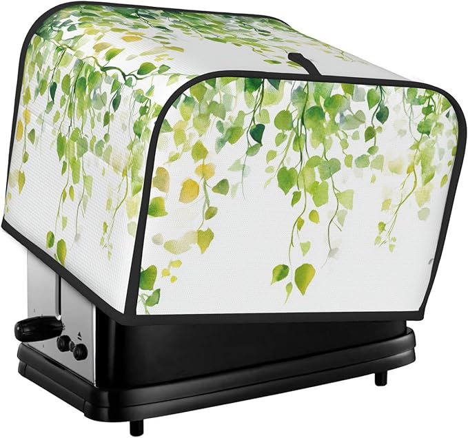 4 Slice Toaster Cover for Kitchen Watercolor Botanical Leaf Boho aterproof and Dustproof Toaster Dust Cover with Side Pockets Decorative Universal Cover for Wide Slot Toasters and Small Appliances