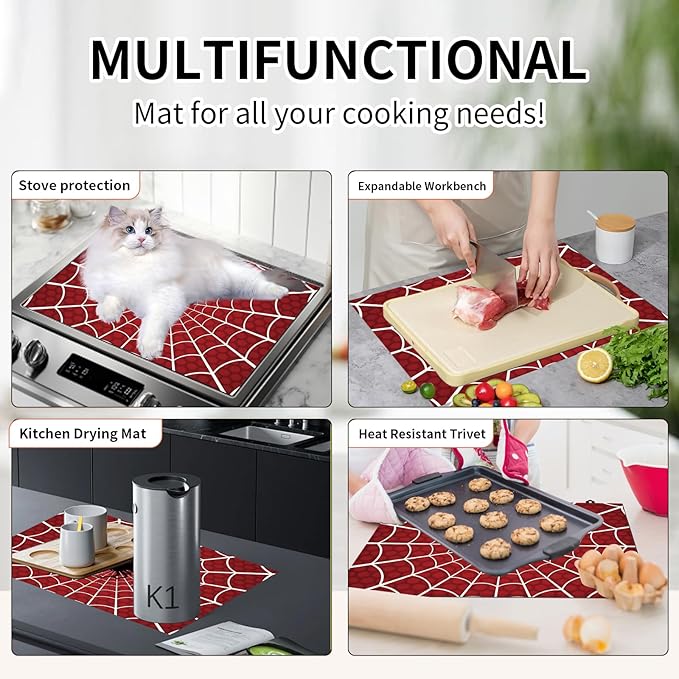 Decorative Electric Stove Top Covers, Heat Resistant Silicone Stove Cover Mat, Stove Top Protectors for Electric Flat Glass Stoves, Adds Extra Counter Space for Small Kitchens and Apartments