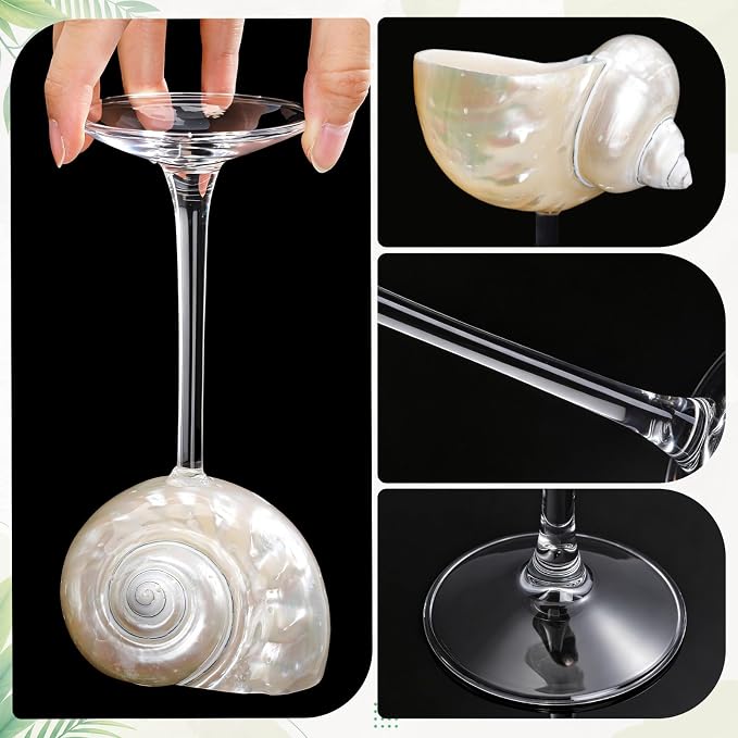 Conch Shell Wine Glasses Wedding Wine Cup Martini Goblet Cocktail Drinkware Drinking Stemware for Valentine Birthday Wedding Bridesmaids Anniversary Party(White Conch,Clear Base,4 Pcs)