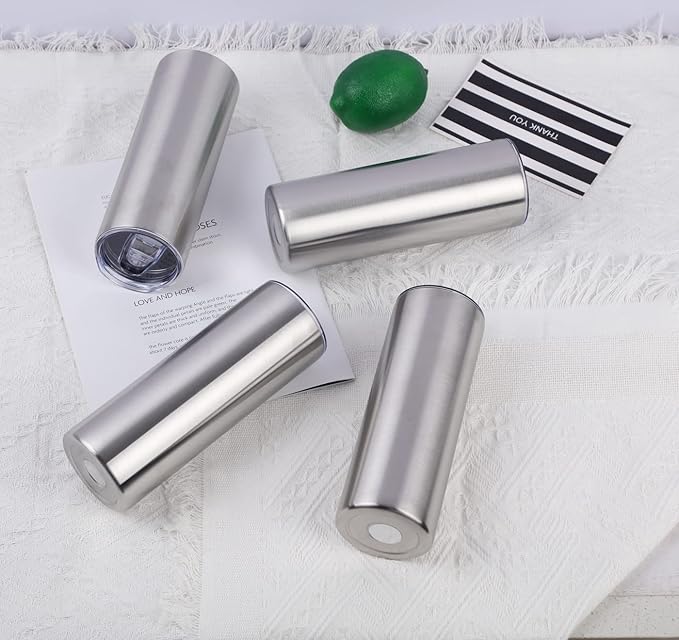 6 Pack 20 Oz Straight Skinny Tumblers,Individually Gift Boxed Stainless Steel Slim Skinny Tumbler Set Bulk, 20 Oz Insulated Slim Thin Travel Tumbler Cup for Diy, Silver