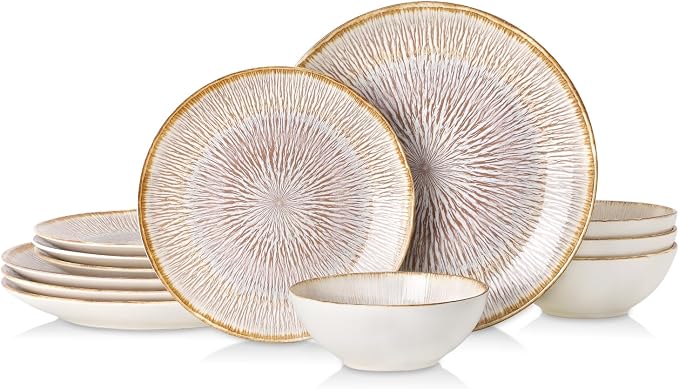 DOMICREVERY Ceramic Dinnerware Sets for 4, 12 pcs plates and Bowls Sets, Bloom