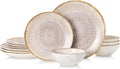 DOMICREVERY Ceramic Dinnerware Sets for 4, 12 pcs plates and Bowls Sets, Bloom