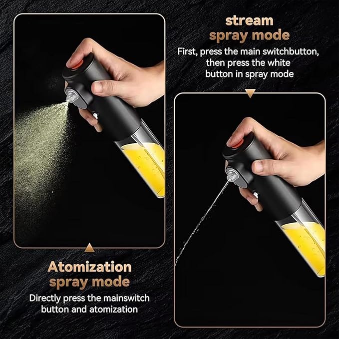 Electric Butter Sprayer for Popcorn, 200ml Rechargeable Glass Oil Sprayer Bottle, 2 Modes Continuous Fine Mist Dispenser for Cooking, Air Fryer, Baking, BBQ & Grilling (2PCS)