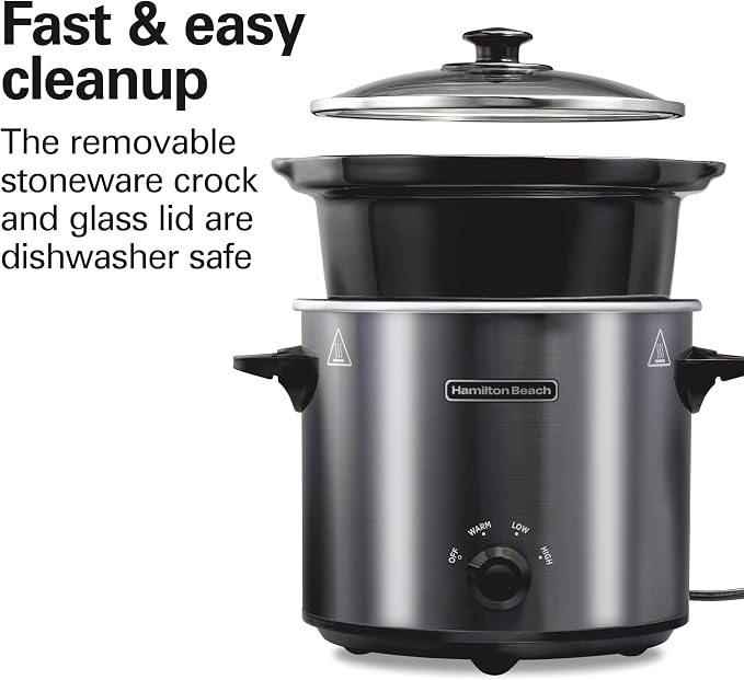 Hamilton Beach 4 Quart Slow Cooker With 3 Cooking Settings | Dishwasher-Safe Stoneware Crock & Glass Lid | Brushed Gray | 33240