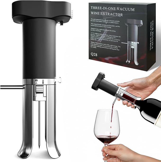 3-in-1 Electric Wine Opener with Aerator Pourer & Vacuum Sealer – Automatic Corkscrew, Drip-Free Pouring, Wine Preservation for Over 10 Days – Ideal Gift for Home, Restaurants, Parties