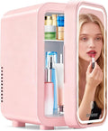 Enventor Mini Skincare Fridge Small Refrigerator for Bedroom, Beauty Fridge for Makeup with Dimmable LED Mirror, 6 L / 8 Cans Compact Portable Cooler for College Dorm, Office, Car, Pink