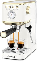 CHULUX Slim Espresso Machine with Milk Frother, 20 Bar Professional Italian Pump Espresso Coffee Machine for Home Cappuccino & Latte Maker, Stainless Steel, White and Gold