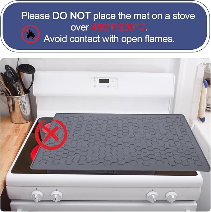 Stove Top Covers for Electric Stove - 28" x 20" Large Stove Cover, Heat Resistant Silicone Stove Top Protector, XL Dish Drying Mat for Kitchen, Ceramic Range & Glass Cooktop Protector Mat, Grey