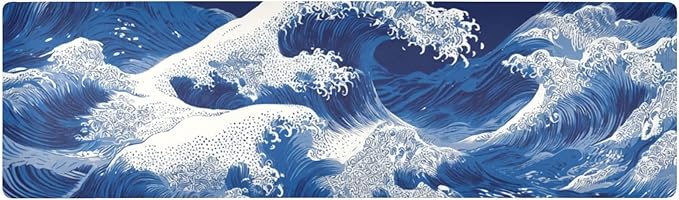 2 in 1 Table Runner Trivet for Hot Pots and Pans Heat Resistant Non Slip Waterproof 39 x 12 Inch Decorative Table Protector for Kitchen Countertop Japanese Deep Blue Sea Waves