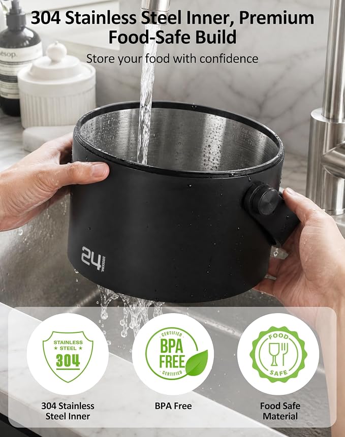 ROTTOGOON Auto Vacuum Coffee Canister, Rechargeable Airtight Coffee Container with 304 Stainless Steel Inner, Scoop, Handle,Sealed Coffee Bean Storage Container for Ground Coffee, Tea, Food, 24OZ/ 2L