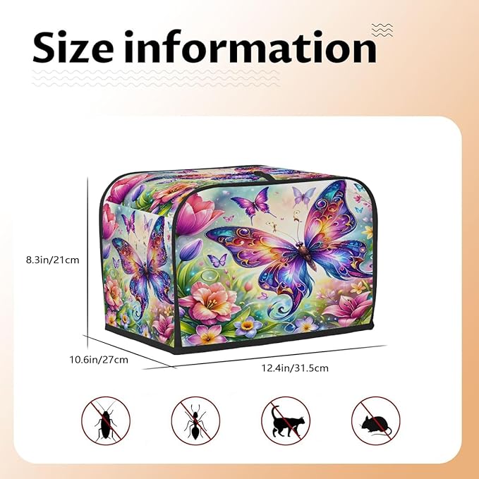 Butterfly Colorful Floral 4 Slice Toaster Cover Dust And Fingerprint Bread Maker Cover Bakeware Protector Washable Appliance Covers Kitchen Accessories For Home Kitchen Women Gift