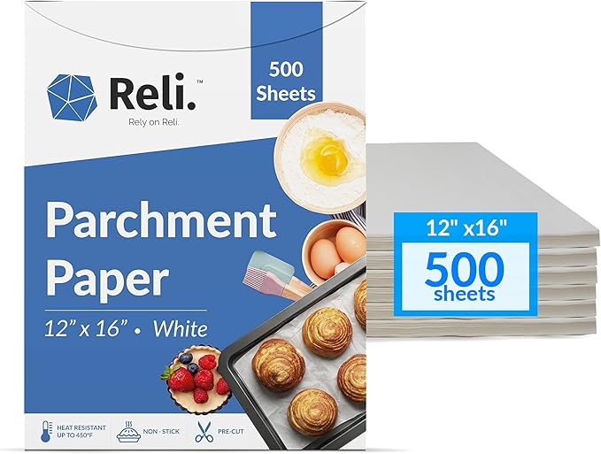 Reli. 500 Pcs Parchment Paper Sheets, 12x16 in. | White, Non-Stick, Pre-Cut Pan Liners | Baking, Air Fryer, Grilling