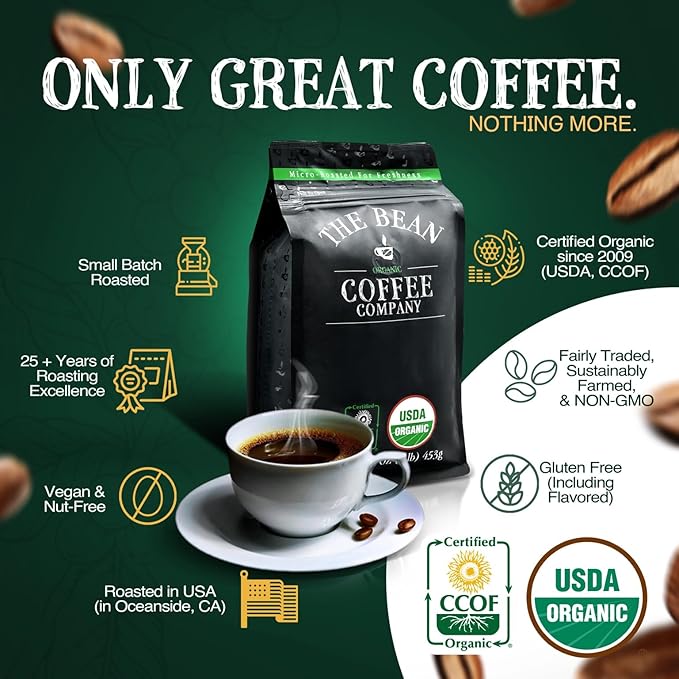 The Bean Organic Coffee Company Peppermint Mocha, Medium Roast, Whole Bean Coffee, 16-Ounce Bags (Pack of 2)