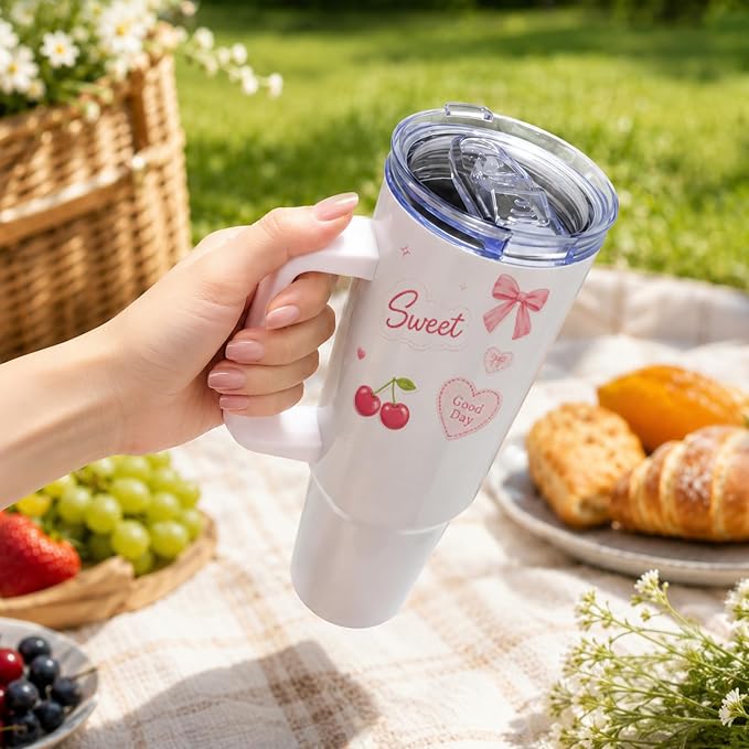 YOUKE OLA 12 Pack Sublimation Tumblers 40oz with Handle Blanks Stainless Steel Insulated Large Tumbler Bulk Coffee Travel Cups for Tumbler Heat Press Sublimation Oven Printing, White