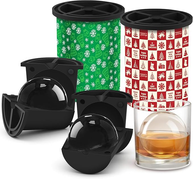 Christmas Clear Ice Cube Maker, 2.5" Stainless Steel Crystal Clear Ice Ball Maker, Ice Molds for Whiskey/Old Fashioned Cocktail/Bourbon, Whiskey Bourbon Gifts for Men, Dad, Husband (Bundle C(2 Pack)