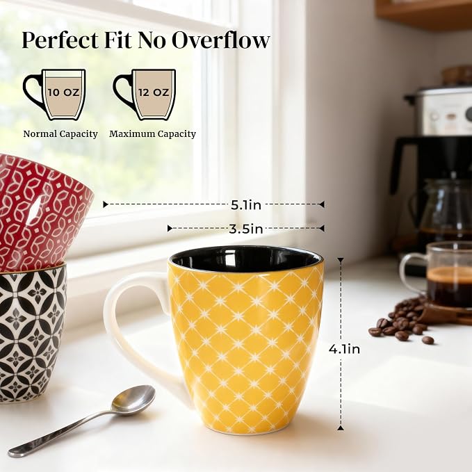 DOWAN Coffee Mugs Set of 6, 10 oz Porcelain Mugs, Cappuccino Cups, Ceramic Tea Cups with Handle for Men Women, Mug Gift Set, Housewarming Wedding Gift