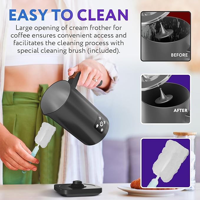 APQ Supply Black Electric Milk Frother and Steamer 11.8oz. Warm and Cold Foam Maker for Coffee. Functional 4-in-1 Automatic Milk Steamer and Frother for Latte, Hot Chocolate, Heating Baby Formula