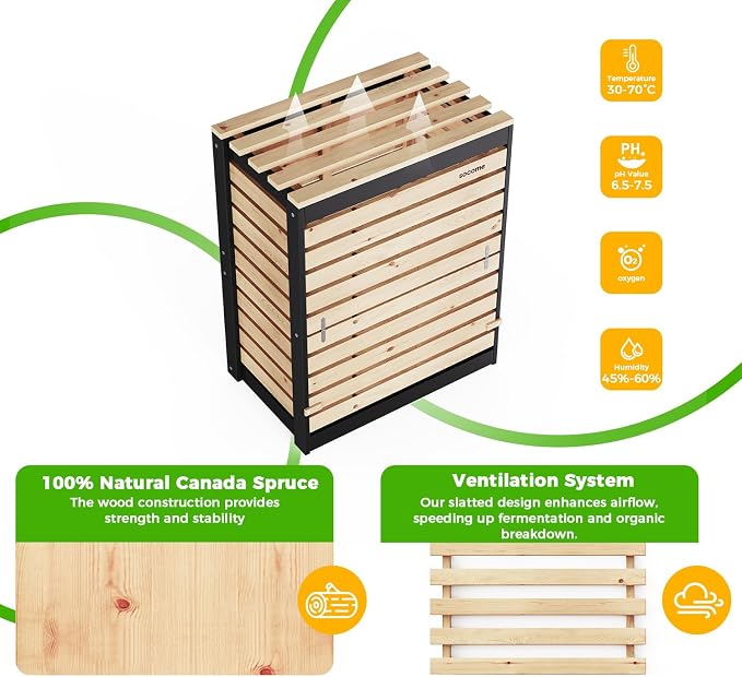 95 Gallon Solid Wood Composter, Outdoor Compost Bin with Pull-Out Door, Large Composting Bin for Backyard, Garden, Patio, Natural