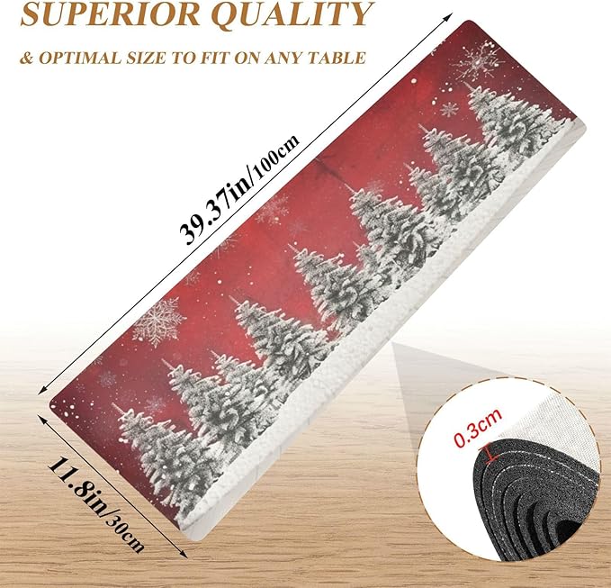 Christmas Trivet Table Runner 40 Inches Long Christmas Trees Snowflakes Print Heat Resistant Hot Pad Multi Purpose Mat for for Hot Pots Pans Kitchen Countertops