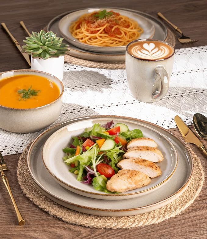 GBHOME Dinnerware Sets for 6, 18 Pieces Stoneware Plates and Bowls Sets, Scratch Resistant Dishes, Dishwasher & Microwave Safe, Reactive Glaze