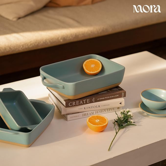 Mora Ceramic Baking Dish with Handles For Casserole, Lasagna, Gratin, Broiling, Roasting, and Baking. Large 9x13 in Pan, Extra Deep - Porcelain Serving Bakeware from Oven to Table. Freezer Safe - Iris