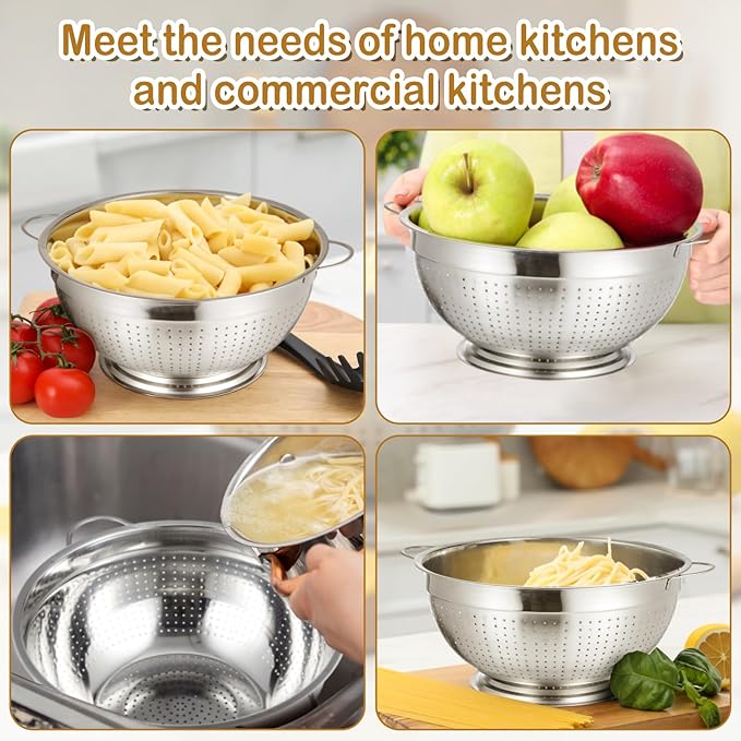 Maxdot 1 Pack 12 Quart Heavy Duty Stainless Steel Colander with Footed Base and Handles Pasta Spaghetti Berry Fruit Vegetable Kitchen Food Strainer Basket