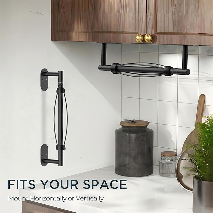 FORIOUS Paper Towel Holder Under Cabinet, One Hand Operable with Ratchet System for Easy Tear, Adhesive or Drill Wall Mount, SUS304 Commercial Paper Towel Holder for Kitchen Bathroom, Matte Black