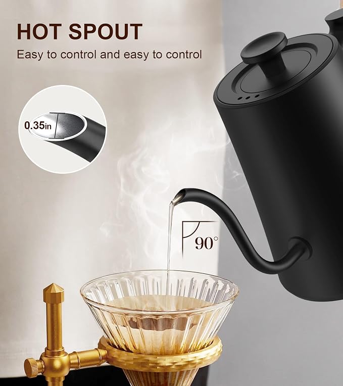 Gooseneck Electric Kettle, ±1°F Temperature Control, Up to 24H Keep Warm, 1.0L 1200W Fast Heating, 304 Stainless Steel Interior, Built-in Brew Timer, Pour Over Kettle for Coffee and Tea