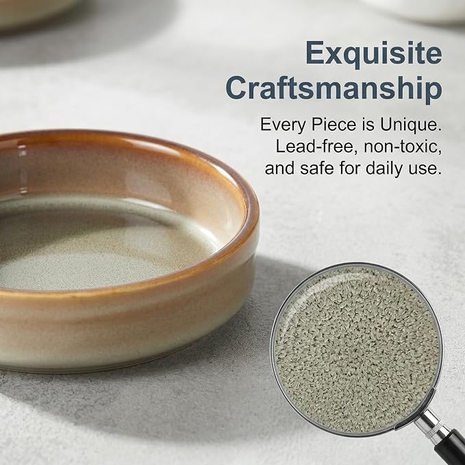 ONEMORE Ramekins Oven Safe Set of 6, 4 oz Creme Brulee Ramekins, Ceramic Ramekin Bowls for Souffle, Custard, Dipping Sauce, Dessert, Microwave Dishwasher Freezer Safe, 4.5 Inch - Beige