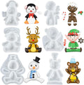 FUNSHOWCASE Christmas Silicone Molds Penguin Reindeer Snowman Gingerbread Man Santa Elf Bear Height 3-4inch for Fondant Cake Decoration Cupcake Topper Epoxy Resin Casting Polymer Clay Craft