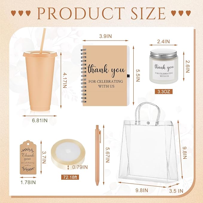 Nuogo 6 Sets New Parent Shower Prizes for Player Winners Adult, Wedding Bridal Shower Gift, Plastic Tumbler Notebook Scented Candle Ballpoint Pen Bag (Neutral,Classic Style)