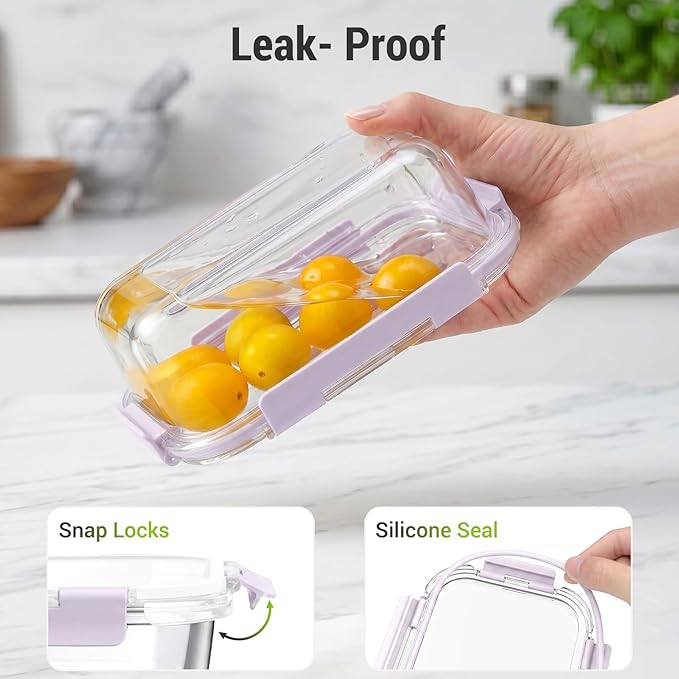 Dealusy 10 Sets (20-Piece) 36 oz & 12 oz Glass Food Storage Containers with lids, Airtight Leak-proof Glass Meal Prep Containers with Lids, Microwave Oven Freezer Dishwasher Safe, Purple