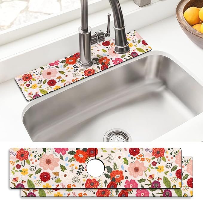 Sink Faucet Absorbing Mat, 2 Pack Drying Mat Around Faucet Sink Splash Guard Behind Faucet Sinkmat For Kitchen Bathroom Island Rv 24 * 5.5 Inch (60 * 14 cm)