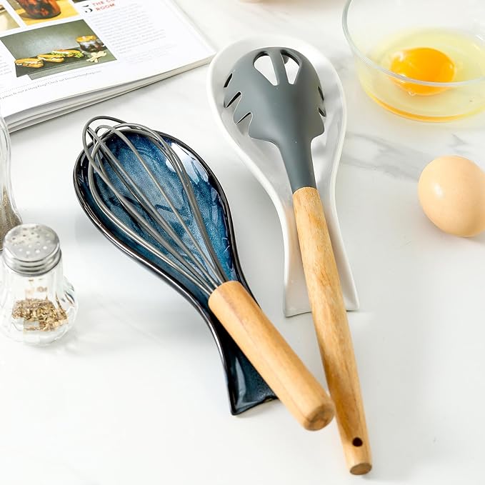 Spoon Rest for Stove Top, Ceramic Large 8.7 Inch Spoon Holder for Kitchen Counter, Porcelain Utensil Rest for Ladle, Spatula, Housewarming Gifts, Dishwasher Safe and Heat-Resistant, Blue(1 PC)