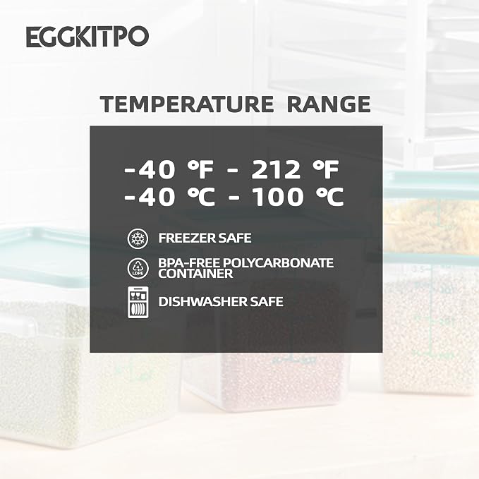 EGGKITPO 4 Pack 4 QT Food Storage Containers with Green Lids Hot Cold Resistant Stackable Square Commercial Container Set with Handle, Clear Scarle Home Party Business BPA-Free Polycarbonate