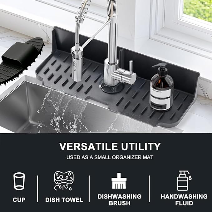 Kitchen Sink Splash Guard，Sink Draining Pad Behind Faucet，Faucet Mat for Kitchen Sink，Comes with a Silicone Brush for Cleaning Drying Mat for Countertop Protect
