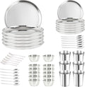 48 Pieces Dinner Set, Stainless Steel Dinnerware Set, Service for 6 (Full Plates, Quarter Dishes, Bowls, Tumblers) Metal Reusable set for Home, Kitchen, Camping, Dishwasher Safe