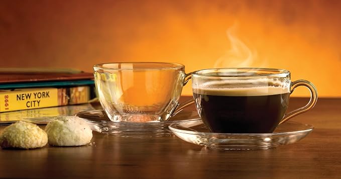 Pasabahce Premium Modern Turkish Tea Glasses & Saucers Set,12 Piece Coffee Mugs Set, Drinking Glasses For Latte, Cappuccino, Mocha, Hot Chocolate, Juice and Hot or Iced Beverage