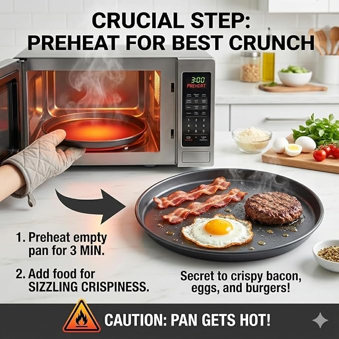 MACONEE 12inch Universal Microwave Crisper Pan/Microwave Cookware Crispy Plate Fry Pan, Microwave Cooker for Reheat Frozen Pizza, Chicken Nuggets French Toast with Crisp Effect!