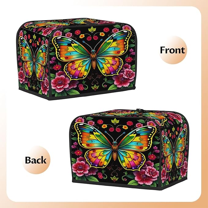 Colorful Art Butterfly 4 Slice Toaster Cover Dust And Fingerprint Bread Maker Cover Bakeware Protector Washable Appliance Covers Kitchen Accessories For Home Kitchen Women Gift