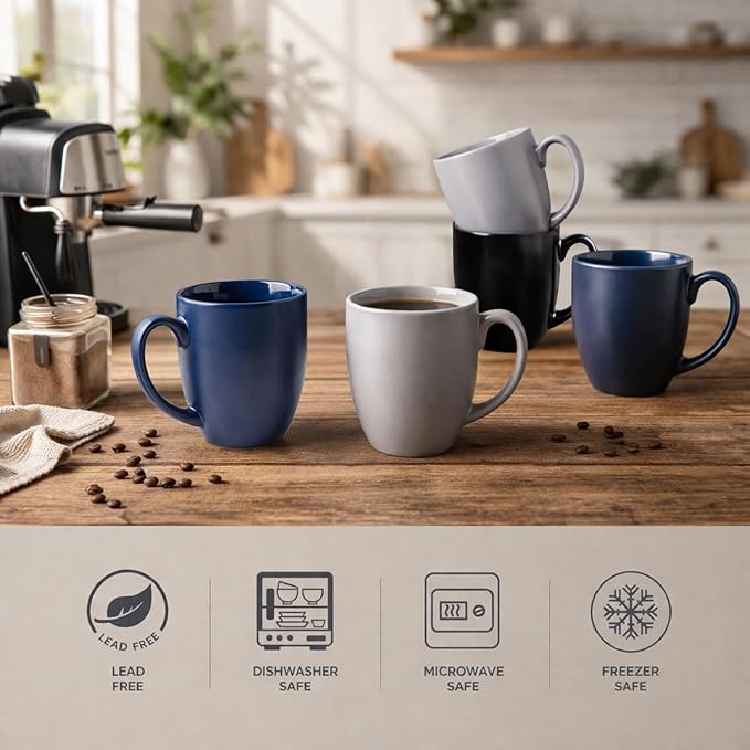 AmorArc 16oz Coffee Mugs Set of 6, Large Ceramic Coffee Mugs for Man, Woman, Dad, Mom, Modern Coffee Mugs with handle for Tea/Latte/Cappuccino/Cocoa. Dishwasher&Microwave Safe, Multi-Color