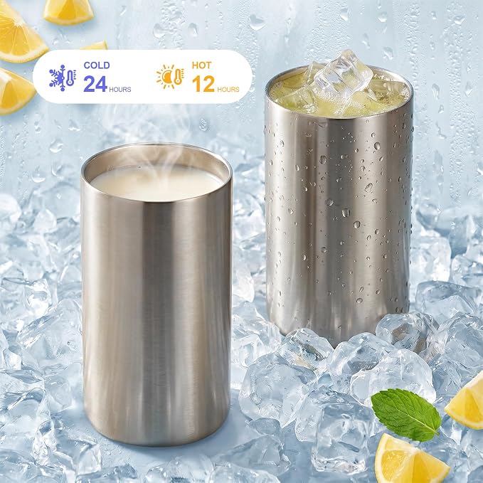 AGH 12OZ Sublimation Silver Tumbler with Lids and Straws 4Pack Stainless Steel Straight Skinny Tumblers for Kids Double Wall Insulated Cup for Water Juice and Travel.Great DIY Gift for Kids